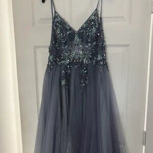 Blue rhinestone prom dress